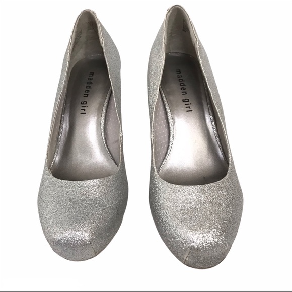 Steve Madden Girl Silver Glitter Formal High Tall Heels Shoes Size 7 Wedding - Picture 1 of 15